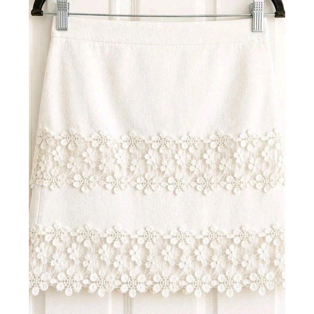 J.Crew Ivory Lace Trim Mini Skirt 4 Cotton Floral Eyelet Quiet Luxury Feminine